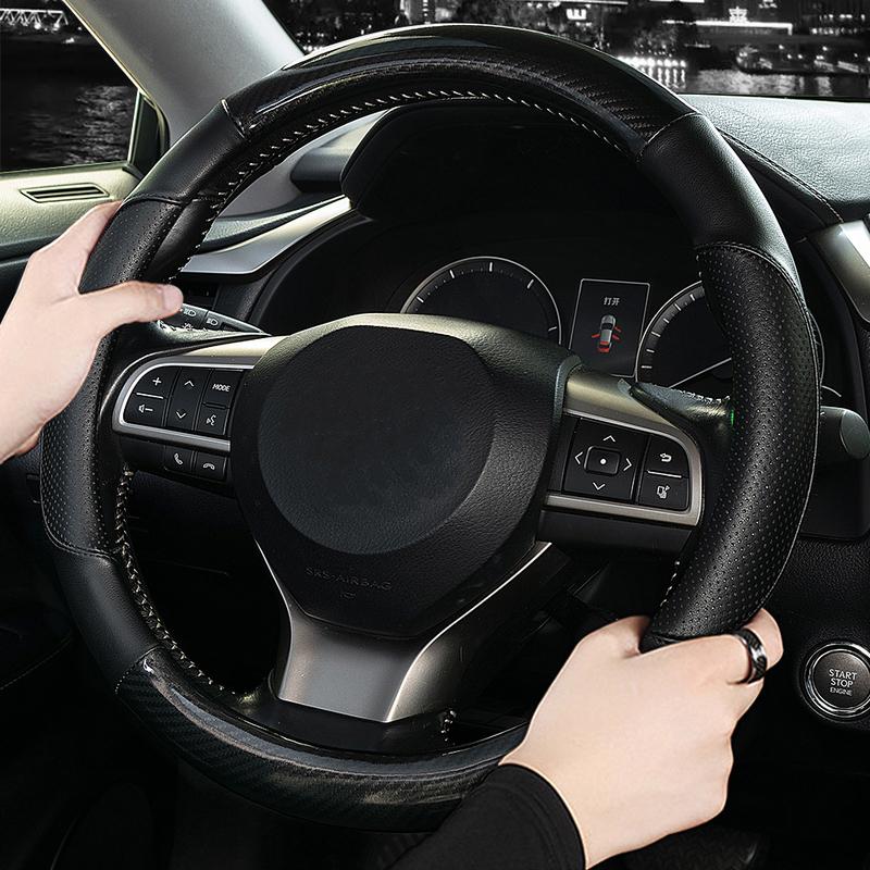 Carbon Fiber Car Steering Wheel Cover Perforated Leather 38cm 15 inch For Toyota RAV4 Hilux Corolla Camry Prius Land Cruiser