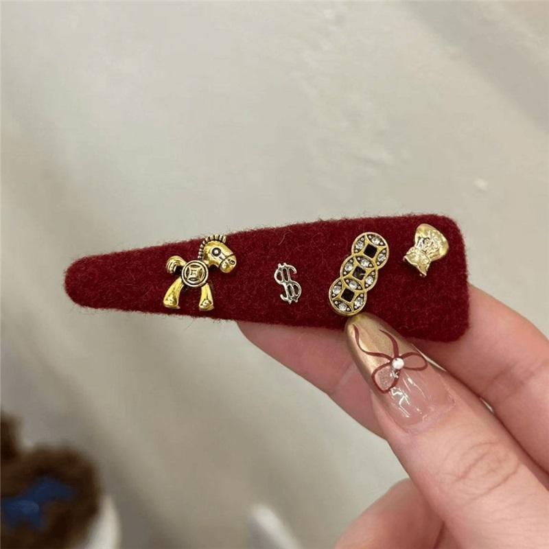 Red Horse Shape Side Hair Clip Elegant Women Bangs Hairpin New Year Christmas Festive Hair Accessories