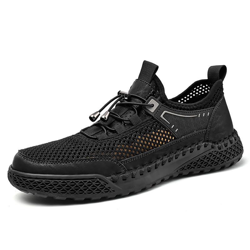 Кроссовки мужские 2025 новые летние полые дышащие сетчатые туфли мужские на одной педали мягкая подошва нескользящие легкие повседневные туфли