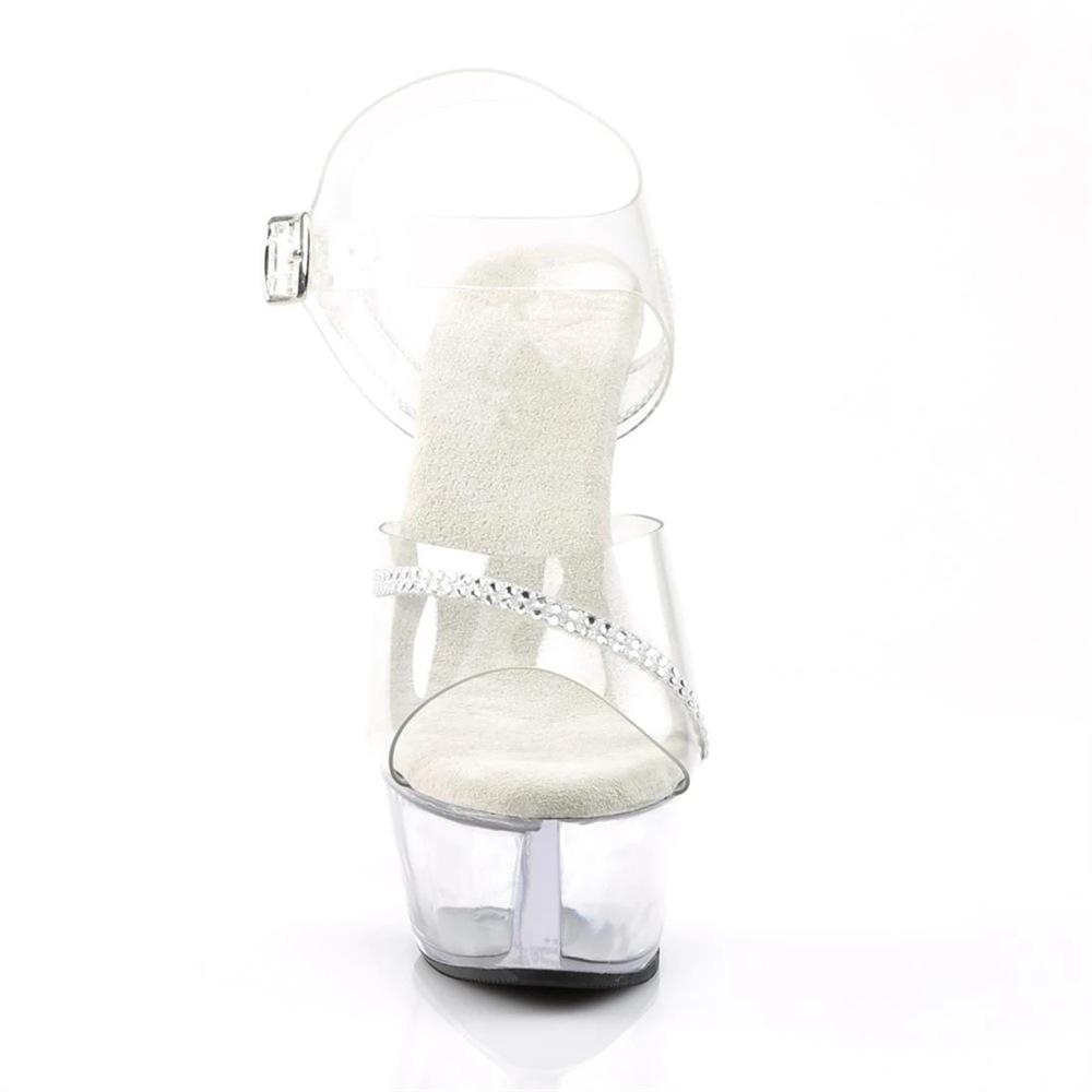2025 new one-word strap transparent crystal heel super high heel Internet celebrity thin heel high heel sandals women