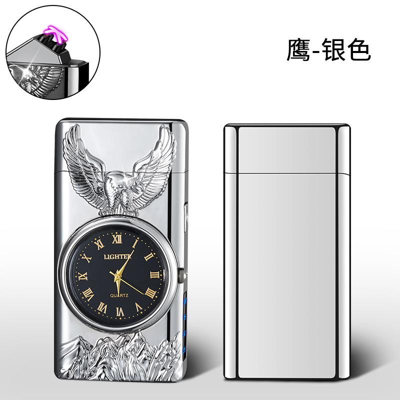 USB Rechargeable Dual Arc Metal Windproof Multifunction Lighter, Eagle Engraved Luminous Dial, LED Lighting Cigarette Lighter