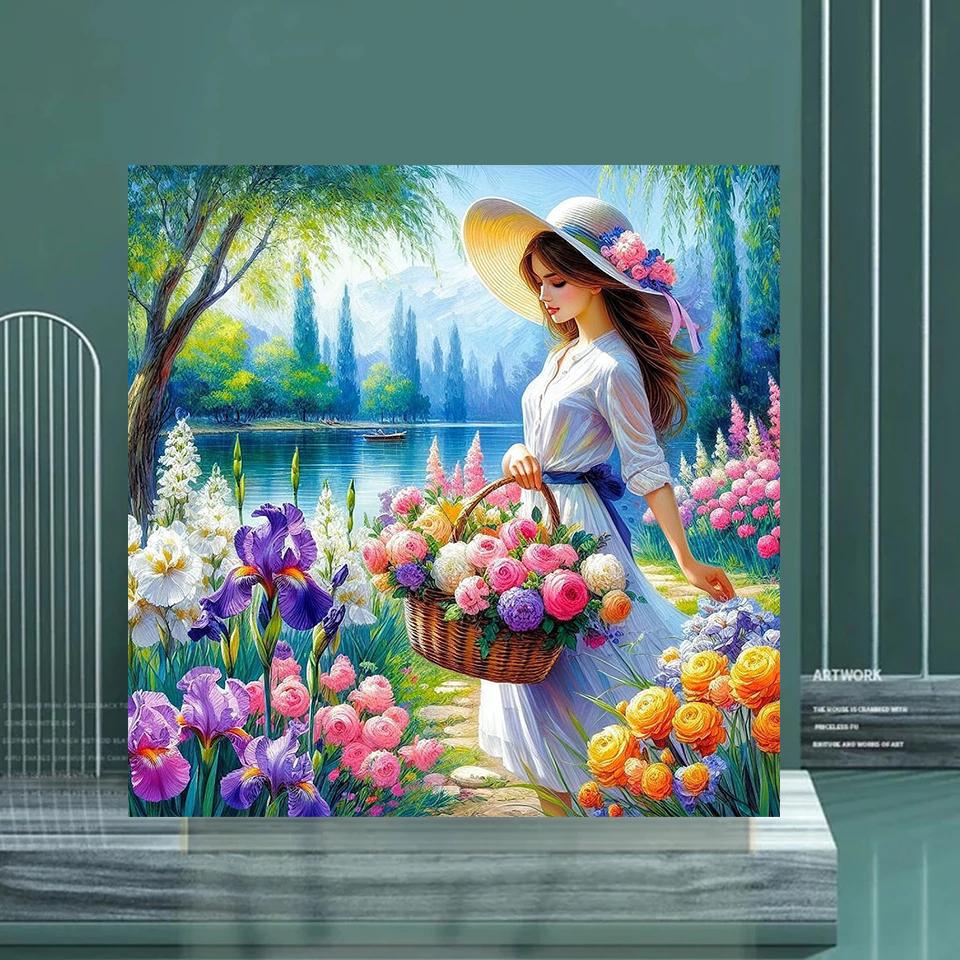 5D DIY мультфильм квадратный алмазный набор для живописи женщина и цветок вышивка крестом ручная работа ремонт мозаика искусство подарок 2024 новый
