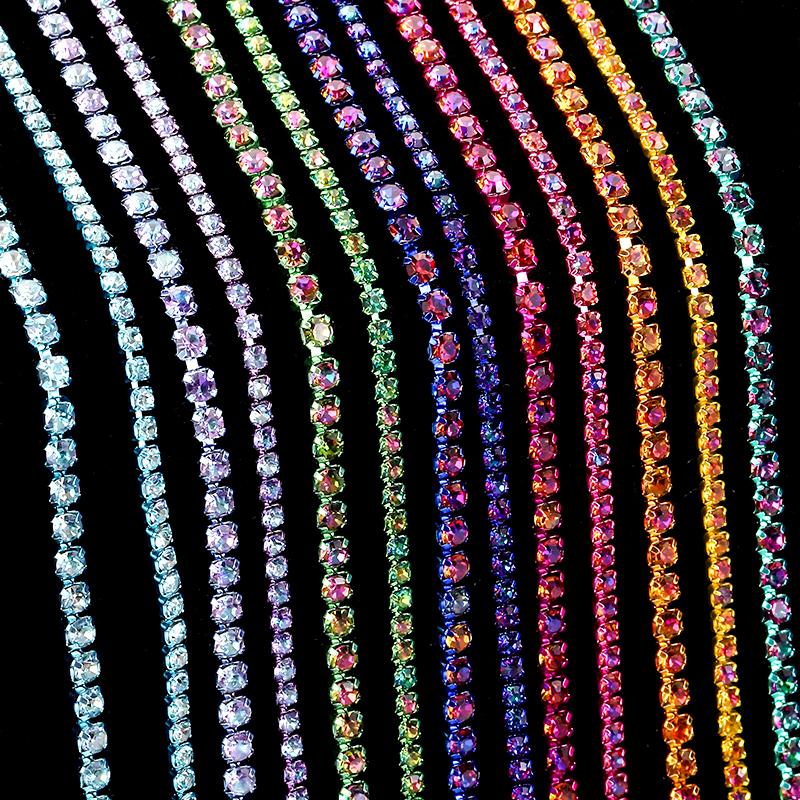 Colors Magic Volcano 5yd 10yd/roll Rhinestones Trim Cup Chain Strass Decorative Applique Crystal Trimmings For Needlework