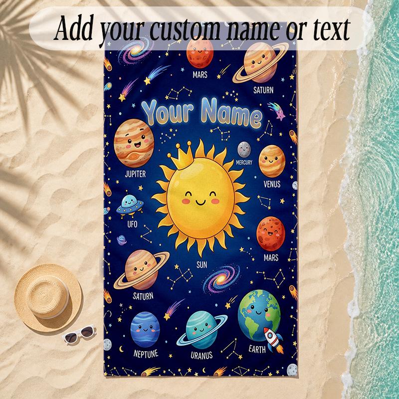 Cosmic Theme Soft Beach Towel Personalized Custom Name Text Towel Portable for Beach Pool Travel