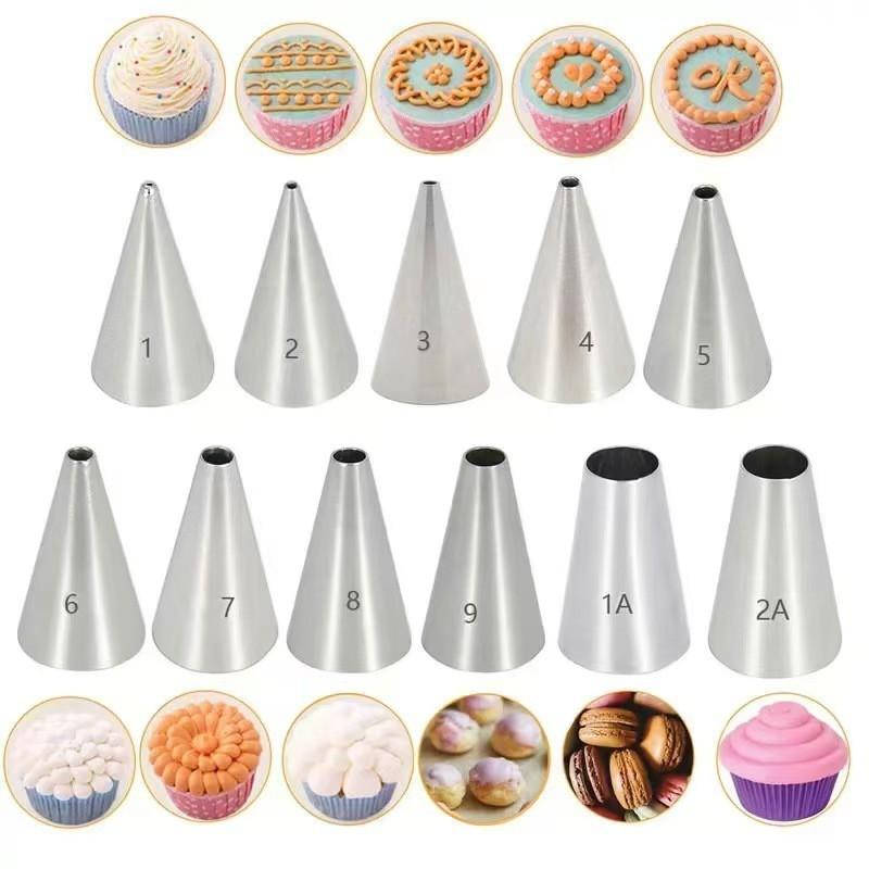 11-Piece Round Tip Piping Nozzles Set Buttercream Frosting Macarons Cake Decorating Writing