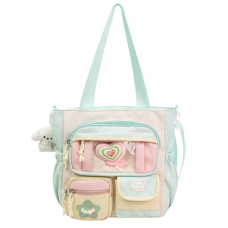 Contrast Color Student Shoulder Bag Girl's Large Capacity Crossbody Tote Bag