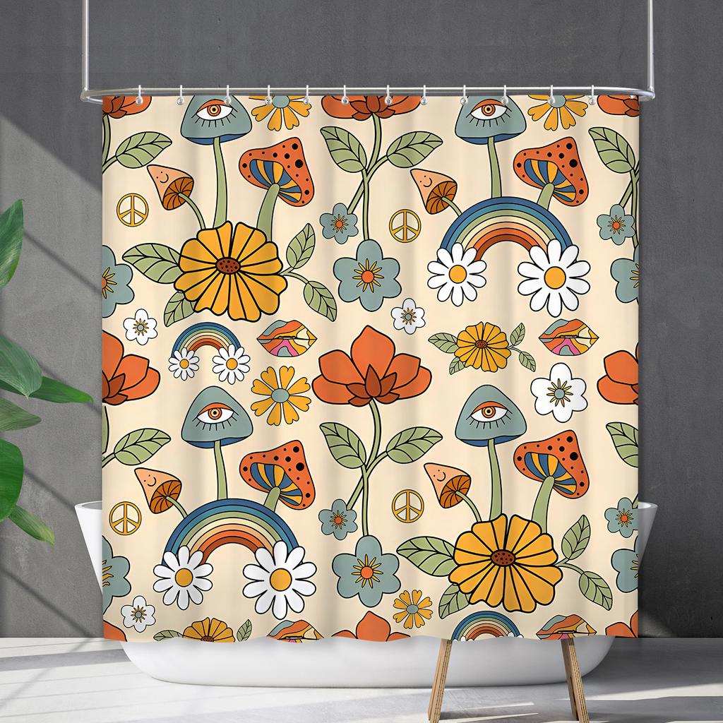 Водонепроницаемая штора для ванной, цифровая печать, растение, гриб, занавеска для душа, без пробивки, перегородка для туалета, ткань для душа