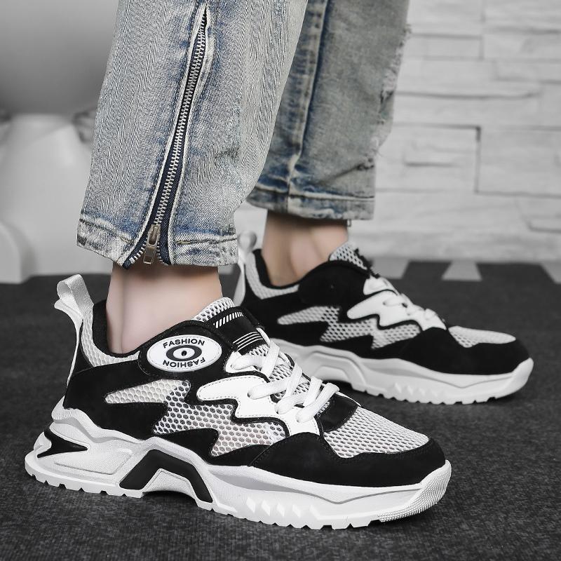 Мужские корейские шнурки Модные спортивные туфли Четыре сезона Мягкая подошва Удобные повседневные кроссовки Уличные студенческие кроссовки для бега Размер 47