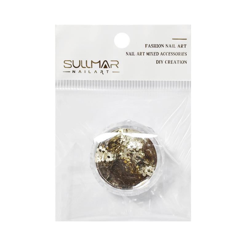 Fairy Nail Art Decorations: Flower Petal Glitter Sequins in Gold, Silver, Black, and White