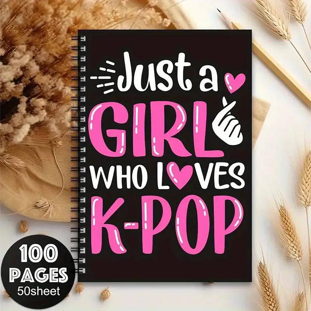 1pc Cute  Notebook-just A Girl Who Likes Spiral Magazine,  Black Korean Drama Fan Gift, 100 Pages Spiral Binding, Youth Notebook, School