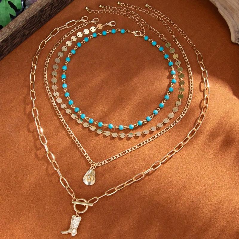 Винтажная Металлическая Шляпа с Блестками в Вестерн Стиле, Ожерелье с Подвеской в Виде Ковбойского Ботинка, Богемный Декоративный Набор Украшений для Женщин на Каждый День