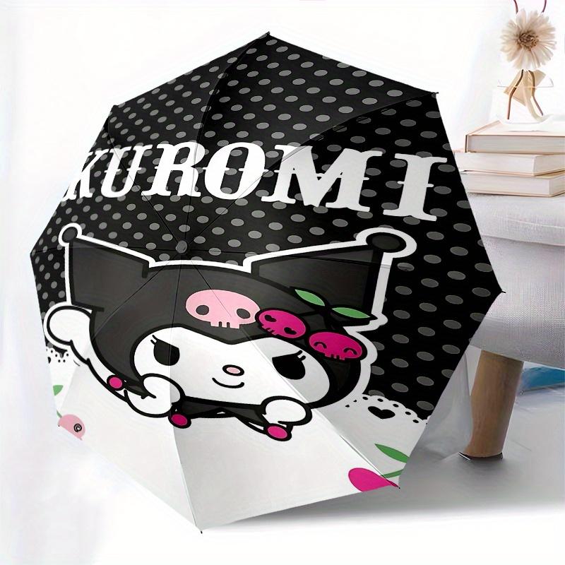 Kuromi, Cherry Automatic Opening and Closing Parasol Compact Travel Umbrella with 8 Ribs for Women and Men Ideal Birthday/Christmas Gift, Ou