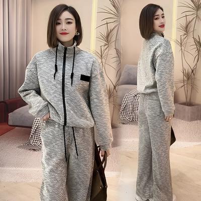 Женский однослойный повседневный свитшот на молнии, кардиган + брюки, комплект из 2 предметов