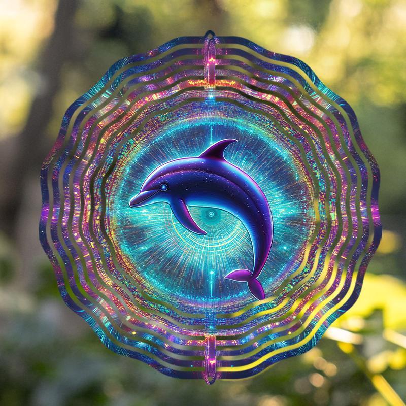 Holographic Dolphin Wind Chime. 10-inch Vibrant Metal Art for Balcony, Terrace or Garden. A Perfect Gift.
