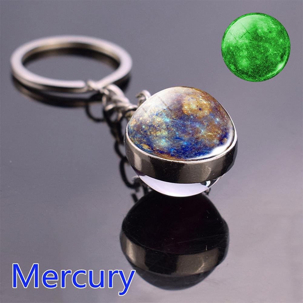 Sun Earth Double Side Glass Ball Nebula Moon Keychain Solar System Planet Keyring Luminous