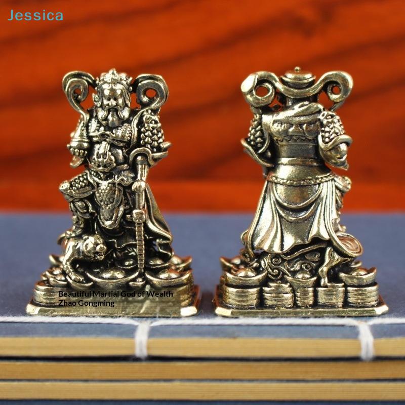 Mini Brass God Of Wealth Figurine - Zhao Gongming Statue Feng Shui Wealth Decor Desktop Ornament