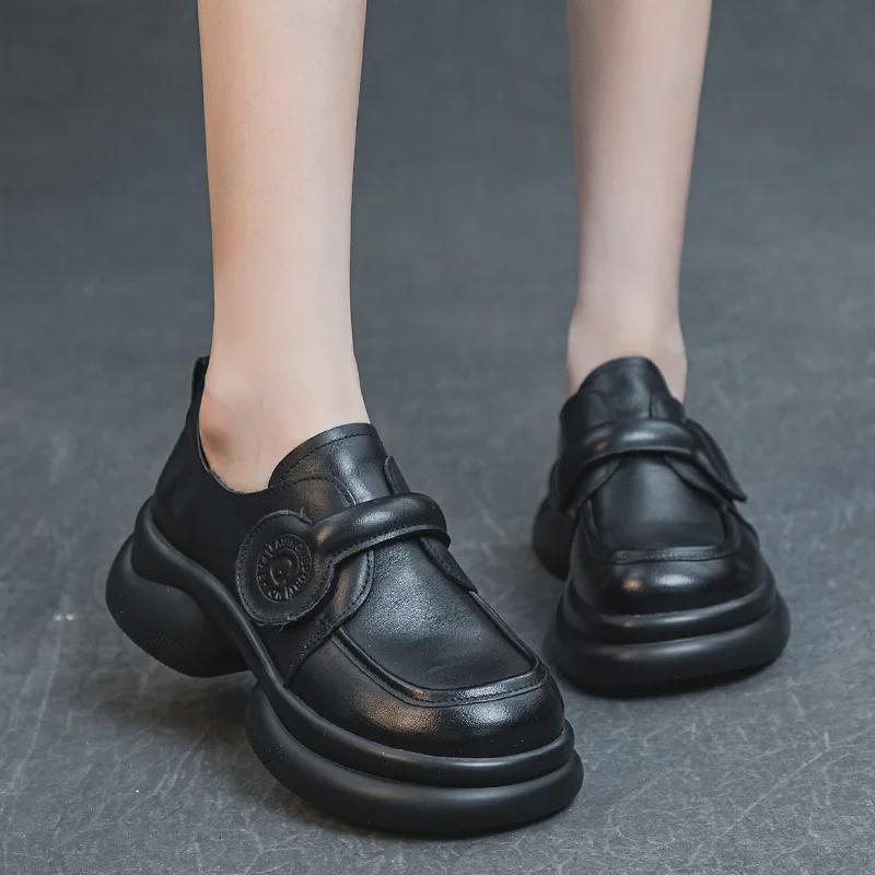 2023 Autumn Women's Retro Soft Cowhide Shoes - Lightweight Rubber Foam Sole