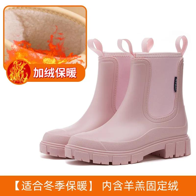 Зимние женские ботинки Хлопковые утепленные женские дождевые ботинки Подошва Дождевые ботинки Женские Износостойкие Водонепроницаемые Нескользящие Резиновые ботинки