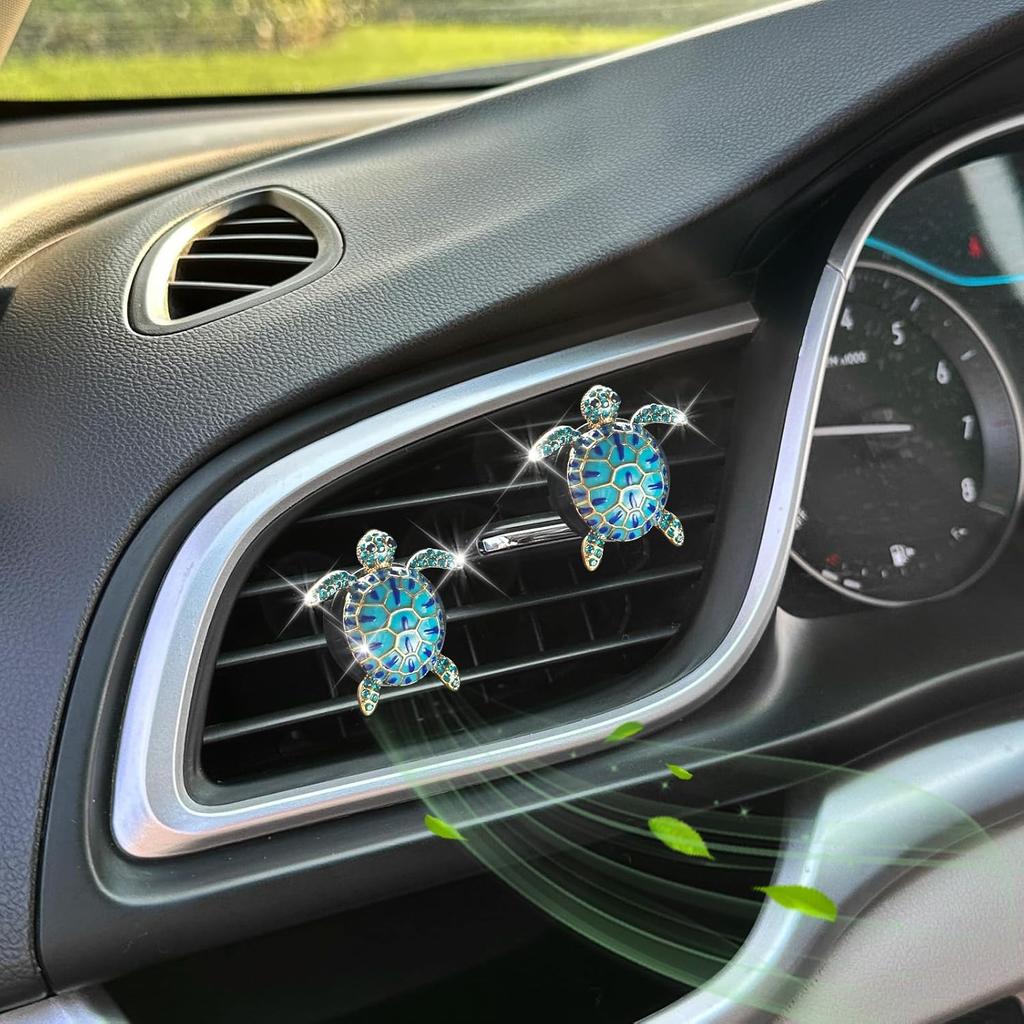 Sea Turtles Car Decor,Cute Beach Themed Air Freshener Vent Clips,2Pcs Glamorous Blue Turtle Coastal Car Accessories Interior Decoration For