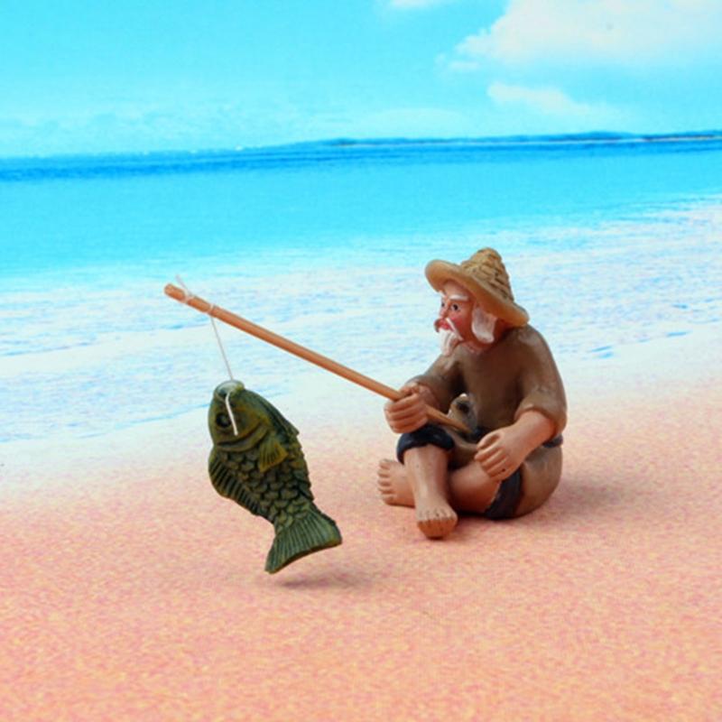 Декор для аквариумов Рыбак Винтажная модель Рыбака из смолы Декорации для пруда и сада