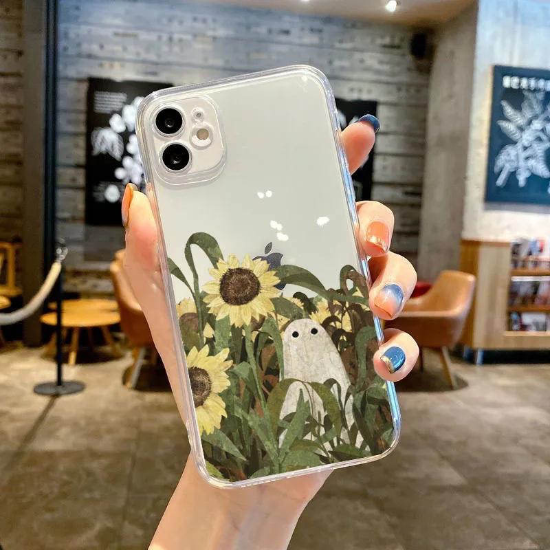 Мягкий прозрачный противоударный чехол из ТПУ для IPhone 11 12 13 14 Mini Pro Max XR X XS 8 7 6 6S Plus SE 2020 Милый чехол-сумка с призраком