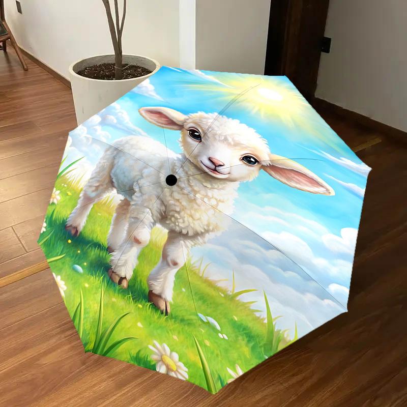 1PC lamb fieldAutomatic Open/Close Umbrella with Windproof, 8-Rib Sturdy Canopy, Durable Ribs, Fashionable Design1243A