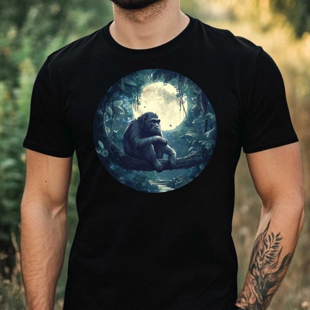 T-Shirt Herren Affe im Mondlicht Motiv Baumwolle Größe XS bis 5XL