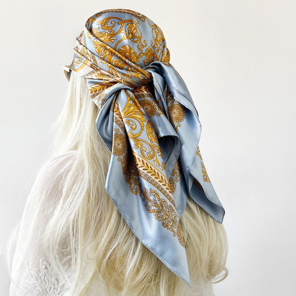 Women's Court-Style Large Scarf: A Fashionable and Versatile Satin Scarf for Wrapping the Head or Wearing as a Wrap