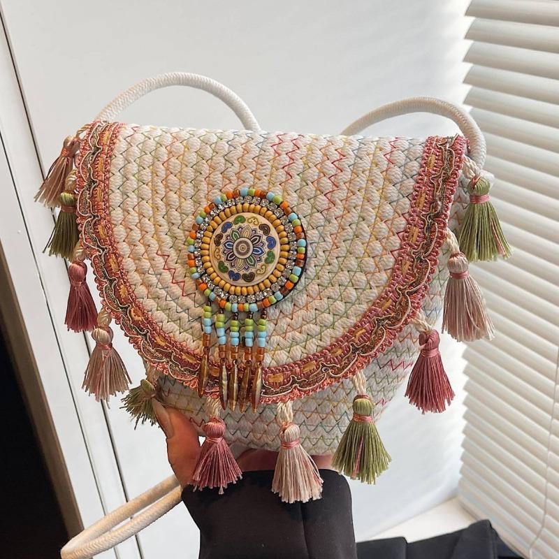 Сумка с бахромой в стиле бохо, женская плетеная сумка в этническом стиле, сумка для телефона через плечо в морском стиле