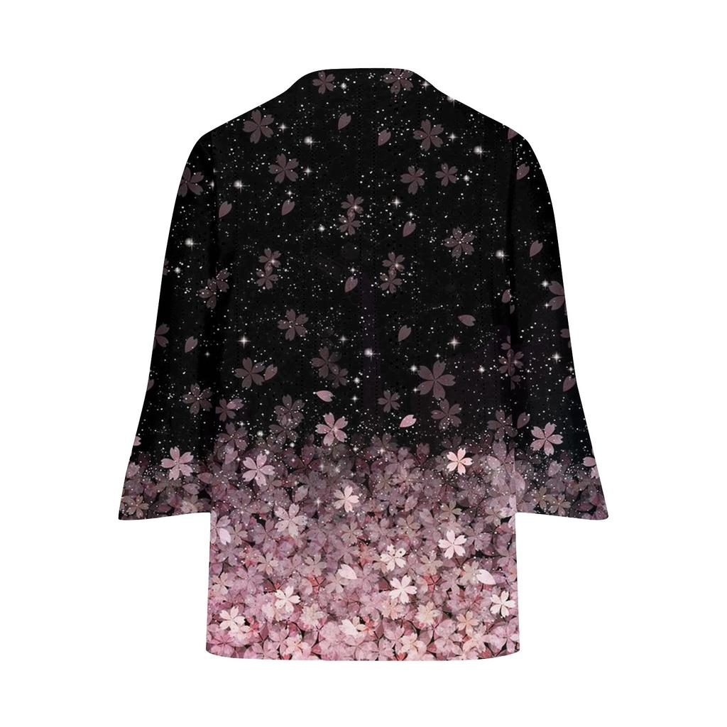 Women's Fashion Loose Casual Printed Three-quarter Sleeve Button Shirt Cardigan Top