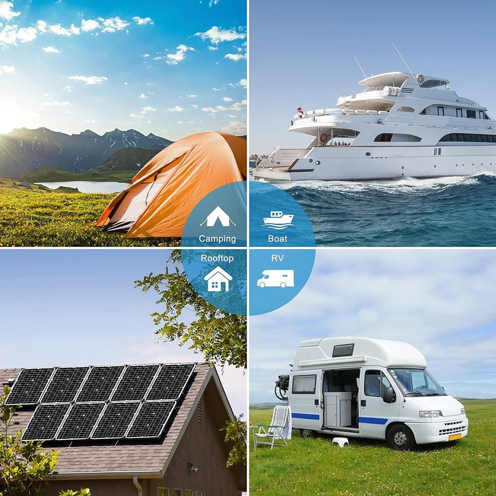 Комплект солнечных панелей 12 В с контроллером заряда солнечных батарей 100 А и удлинительным кабелем с зажимами для аккумулятора для лодок, мотоциклов, фар, камер автофургонов