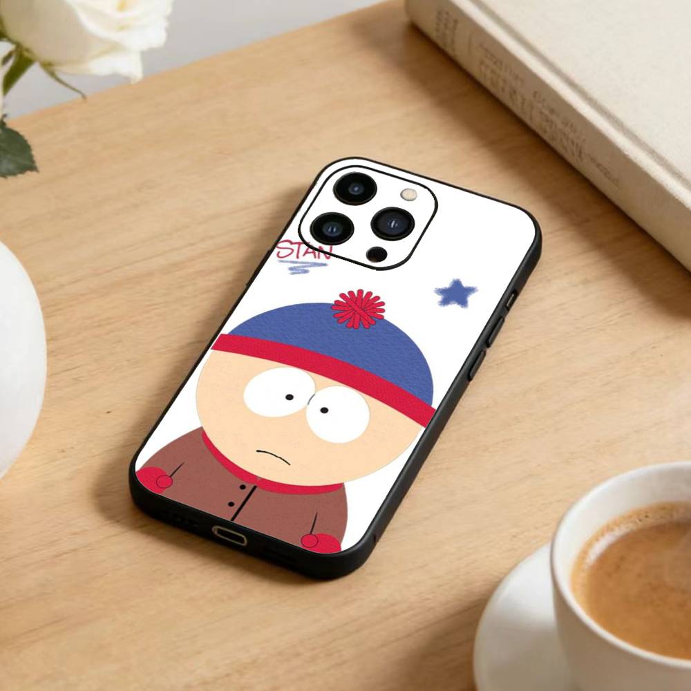 S-South P-Park Cartoon Phone Case For iPhone 17 16 15 14 13 12 Max Plus Silicone Black Cover