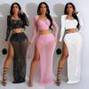 Evening Dress Fashion Women's Evening Gown Solid Colour Mesh Hot Drilling Long Sleeve Long Dress Set