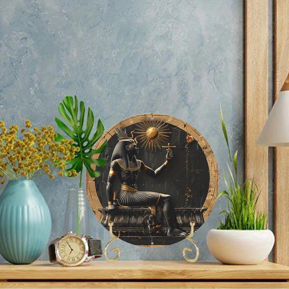 Круглый деревянный знак, тематическая фигурка египетского фараона, идеально подходит для офисного помещения, декора домашней двери, абстрактный дизайн, 2D для настенного крепления на входной двери церкви