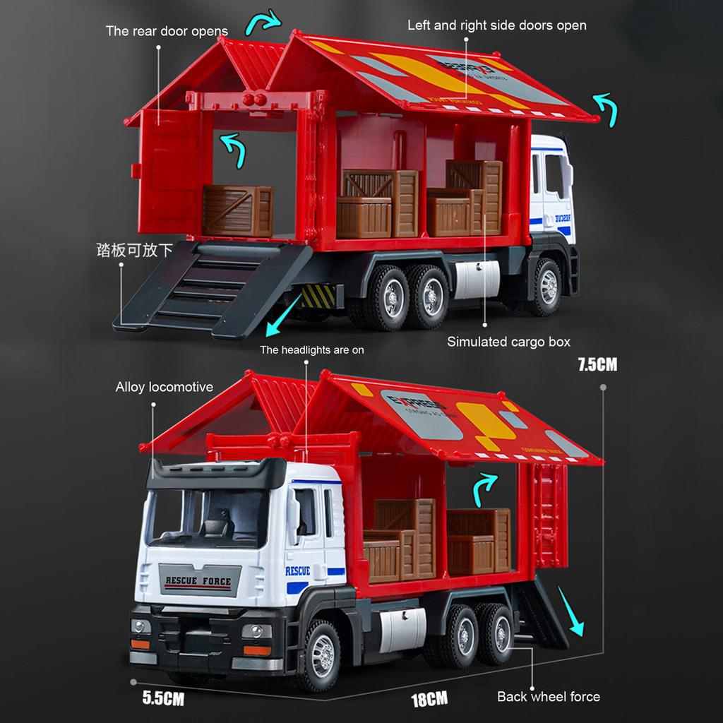 Модель контейнеровоза в масштабе 1/32 с музыкой и светом, открывающаяся дверь, реалистичное игрушечное украшение автомобиля, модель инерционного грузовика из сплава, откат назад, подарок на день рождения