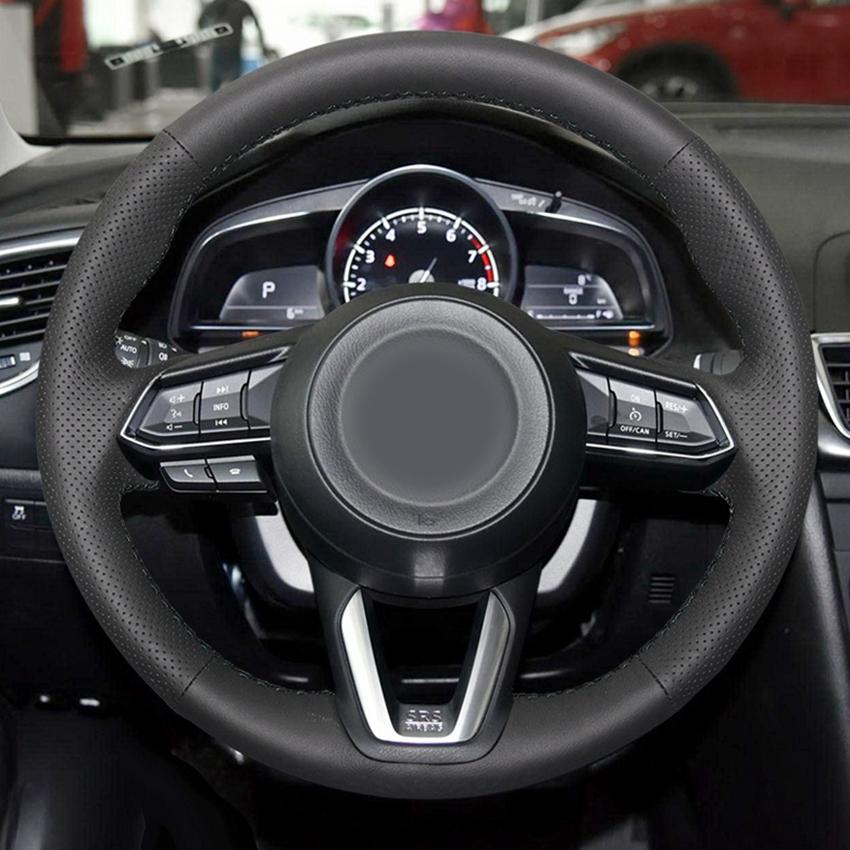 Hand-stitched Steering Wheel Cover Black Leather Car Steering Wheel Cover For Mazda CX-3 CX3 CX-5 CX5 2017