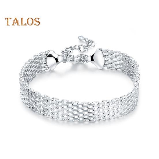 Women Bracelet Adjustable Braided Hollow Out Silver Color Polished Wide Couple Bangle Daily Wear Prom Wrist Jewelry Holiday Gift