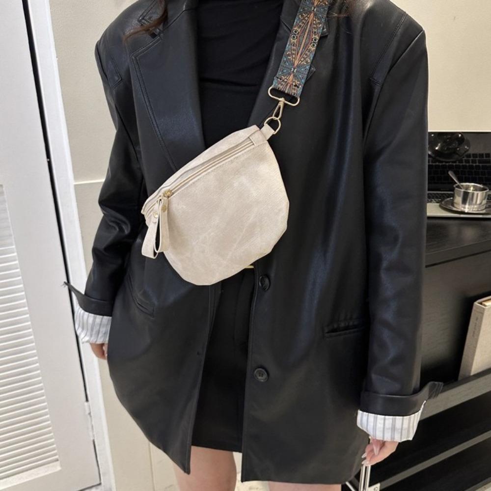Dumpling Shape PU Leather Waist Bag Zipper Women Crossbody Bag Simple Chest Bag Travel