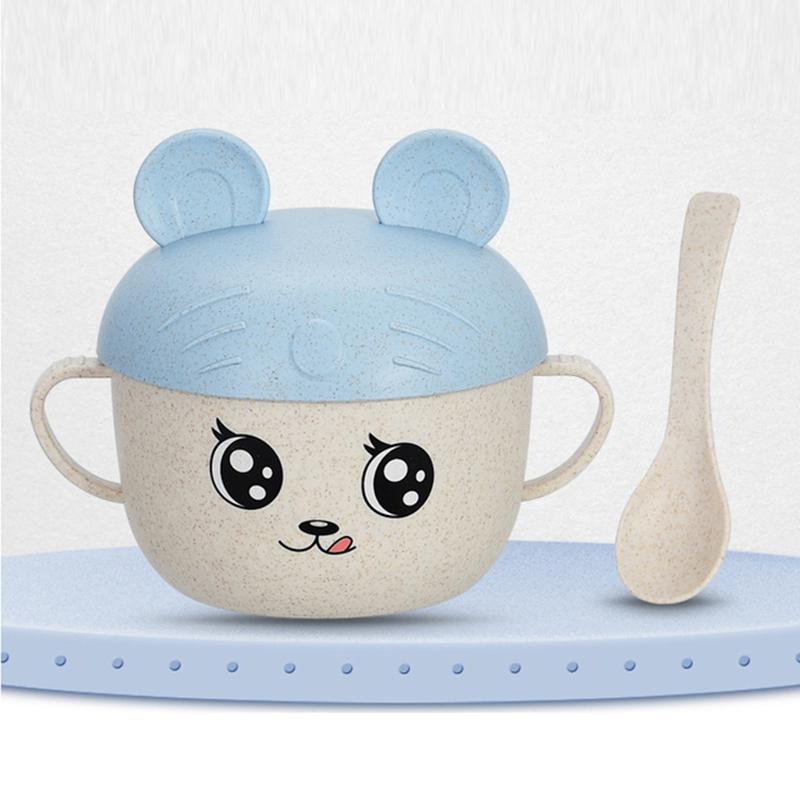 2 шт./набор столовых приборов для кормления детей, пшеничная мультяшная детская посуда, набор столовых приборов для детей, противоожоговая тарелка, учебная миска + ложка