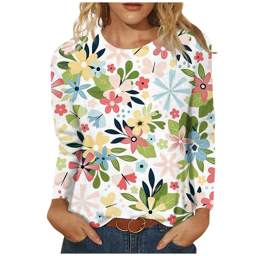 Женская мода повседневная с длинным рукавом и принтом с круглым вырезом, топ-пуловер, блузка, топы для женщин, женские топы и блузки 2024 года, нарядные топы