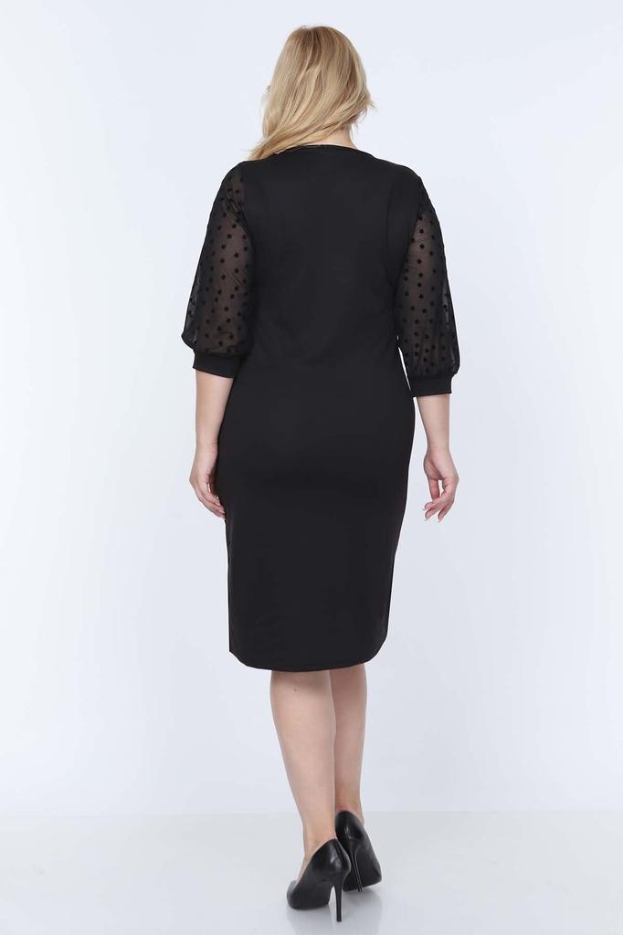 Женское платье большого размера. Платье больших размеров с тюлевыми рукавами и звездами.