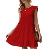 Women's Summer New Solid Round Neck Short Sleeve Casual Cake Dress Pleated Swing Dress