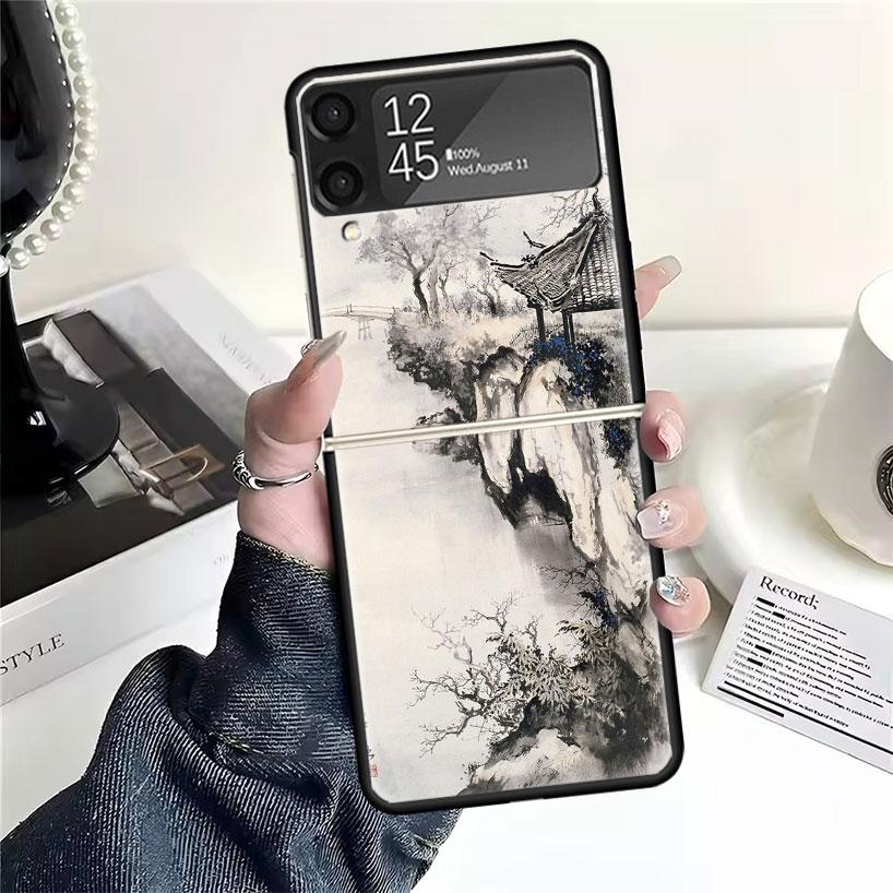 Чехлы в китайском стиле с рисунком тушью для Samsung Galaxy Z Flip 4 5 6 7 3 Z Flip7 Flip6 Flip4 Flip5 Flip3 5G Жесткий противоударный Fund
