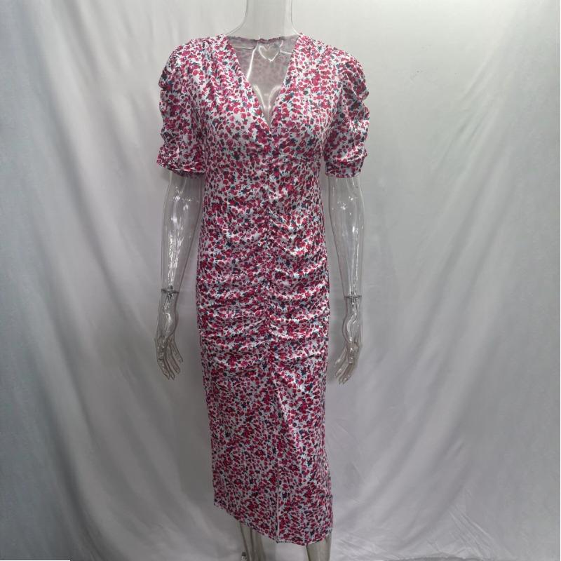 GMXIA Spring/Summer Short Sleeve Floral Dress Deep V-Neck Dresses