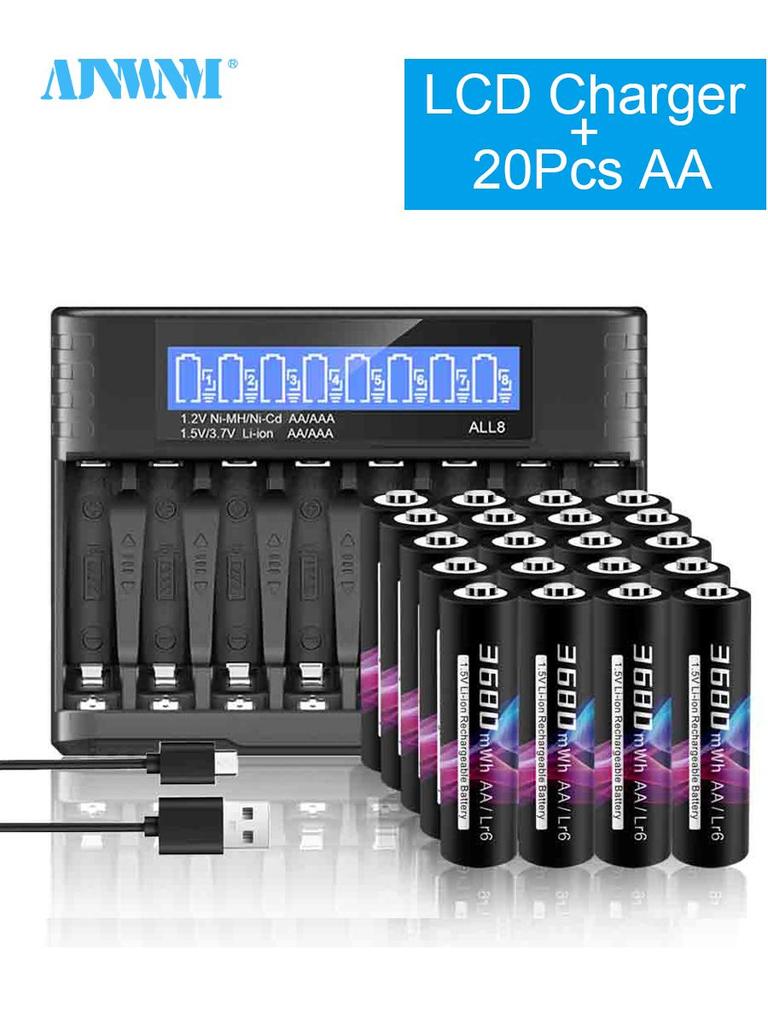 AJNWNM 1.5V AA аккумуляторная батарея 3680mWh HR6 литиевая батарея с 1.5V AA AAA литиевая батарея зарядное устройство