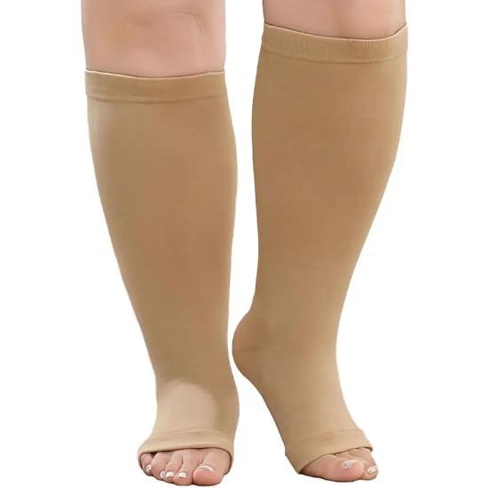 1 пара компрессионных носков большого размера для женщин с широкой голенью, с открытым носком, с градуированной медицинской поддержкой, без носка, для полетов, с компрессией