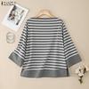 ZANZEA Women Casual Round Neck Loose 3/4 Sleeve Stripe Blouse