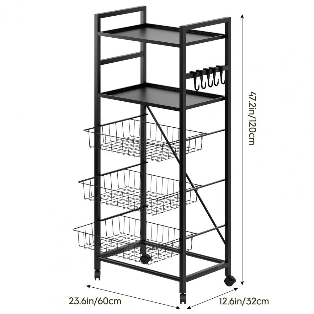 5 Tier Mesh Wire Rolling Cart Kitchen Storage Organizer Utility Cart Fruit Vegetable Metal Basket Storage Trolley Carts Wheels