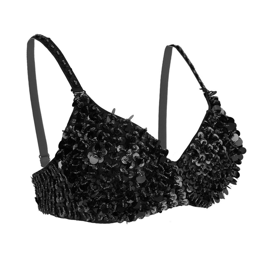 Women's Lingerie Underwear Padded Bra Top Fashion Sparkle Sequins Bralette for Belly Dancing Club Wear