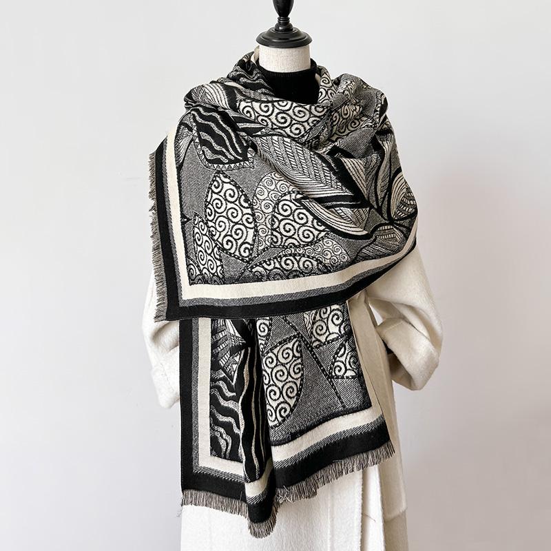 2024 New Elegant Ladies' Pashmina Jacquard Cashmere Scarf Winter Thick Warmth Two-Sided Shawl Coldproof Windproof Blanket Scarf